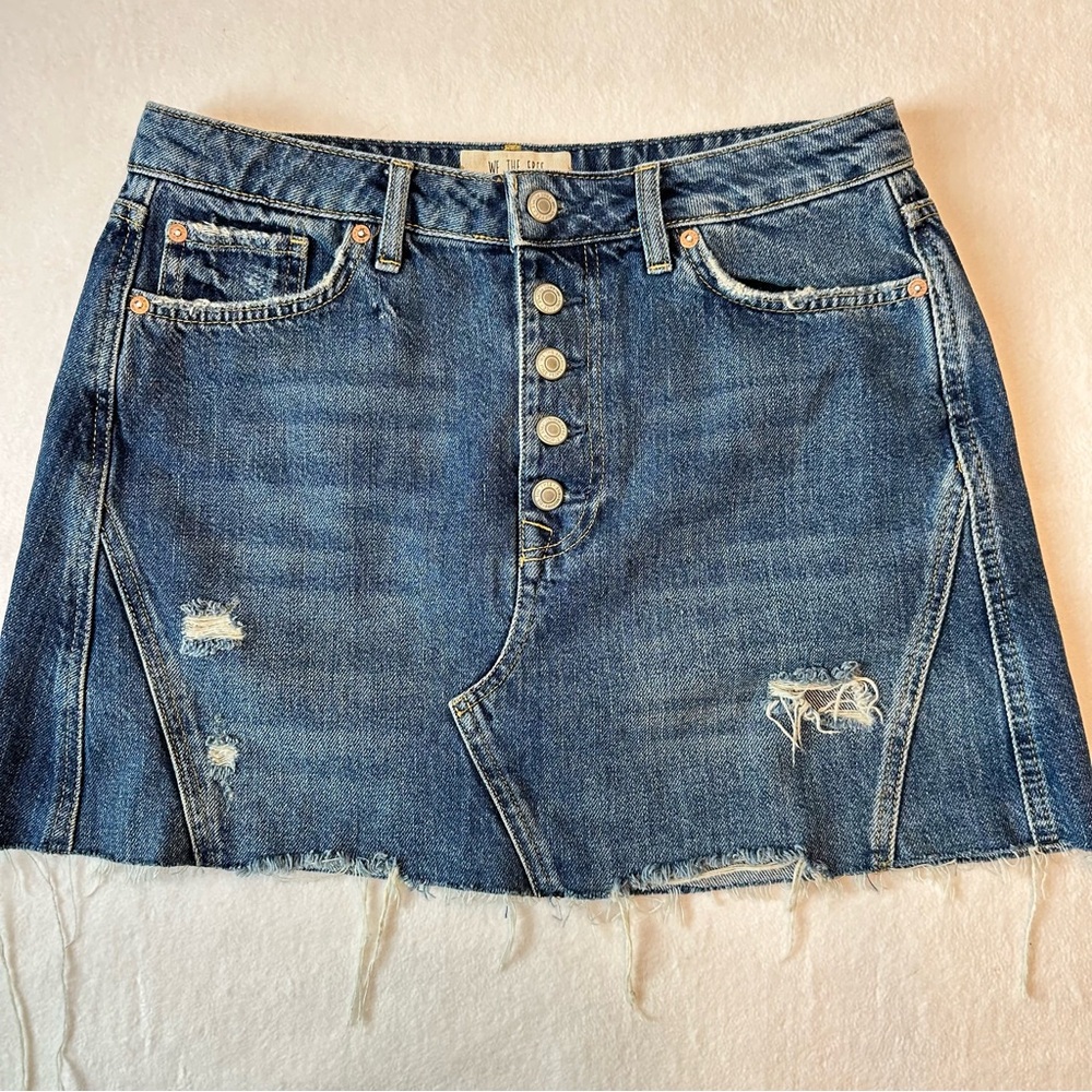 We the Free Harvey Blue Denim Mini Skirt Distressed Raw Hem Button Fly, size 31 - Picture 7 of 16